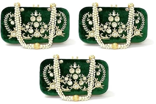 DUCHESS Women's Embroidered Green Box Clutch (Pack of 3)