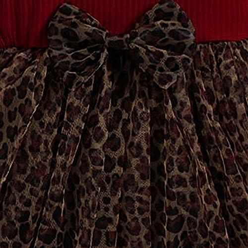 Hopscotch Girls Polyester Cheetah Print Fit and Flare Dress with Bow Applique in Red Color For Ages (4-5 Years)