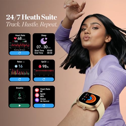 Fastrack Ryz Smart Watch for Women, 1.72” Super Ultra VU Display, Dynamic 60Hz Refresh Rate, AI Voice, Functional Crown, 1ATM, BT Calling, HRM, SpO2 & Multiple Menu Styles, 24/7 Health Suite - Black