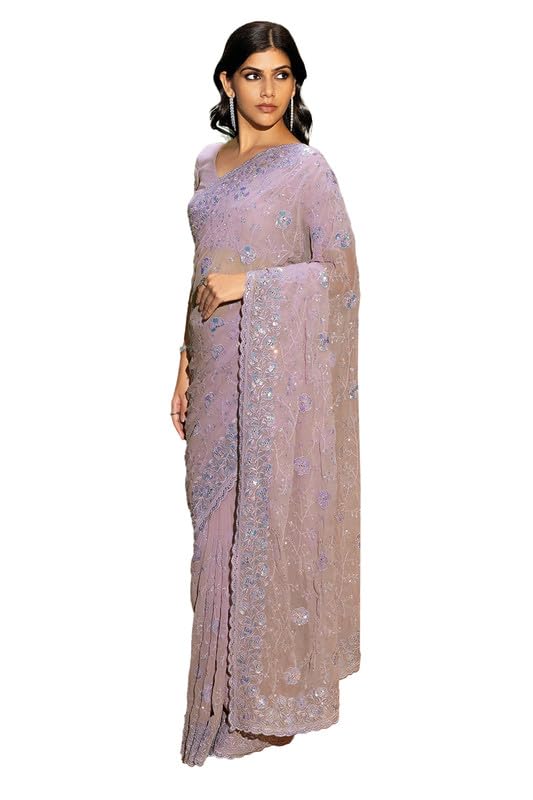 Soch Womens Lavender Georgette Embroidered Saree With Sequins Work