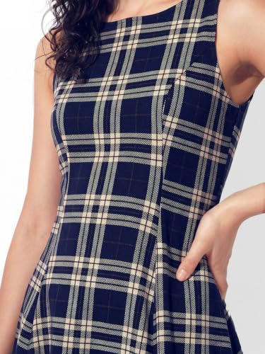 Max Women Plaid Fit & Flare Dress (Blue_XL)
