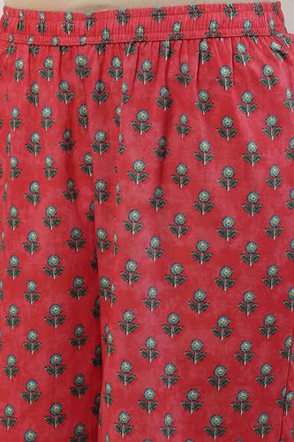 Biba Women Red Cotton Kalidar Suit Set_32