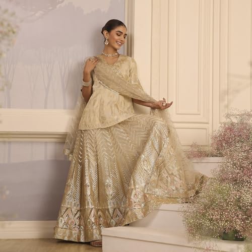 Biba Women's Viscose Lehenga Set (SKDZARI10202AW25BEG_Beige_36)