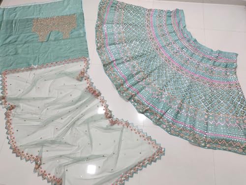 Kuber Enterprise Women’s Seagreen Crush Silk Zari Embroidery Work Semi Stiched Lehenga Choli(SEAGREEN-V3-330)
