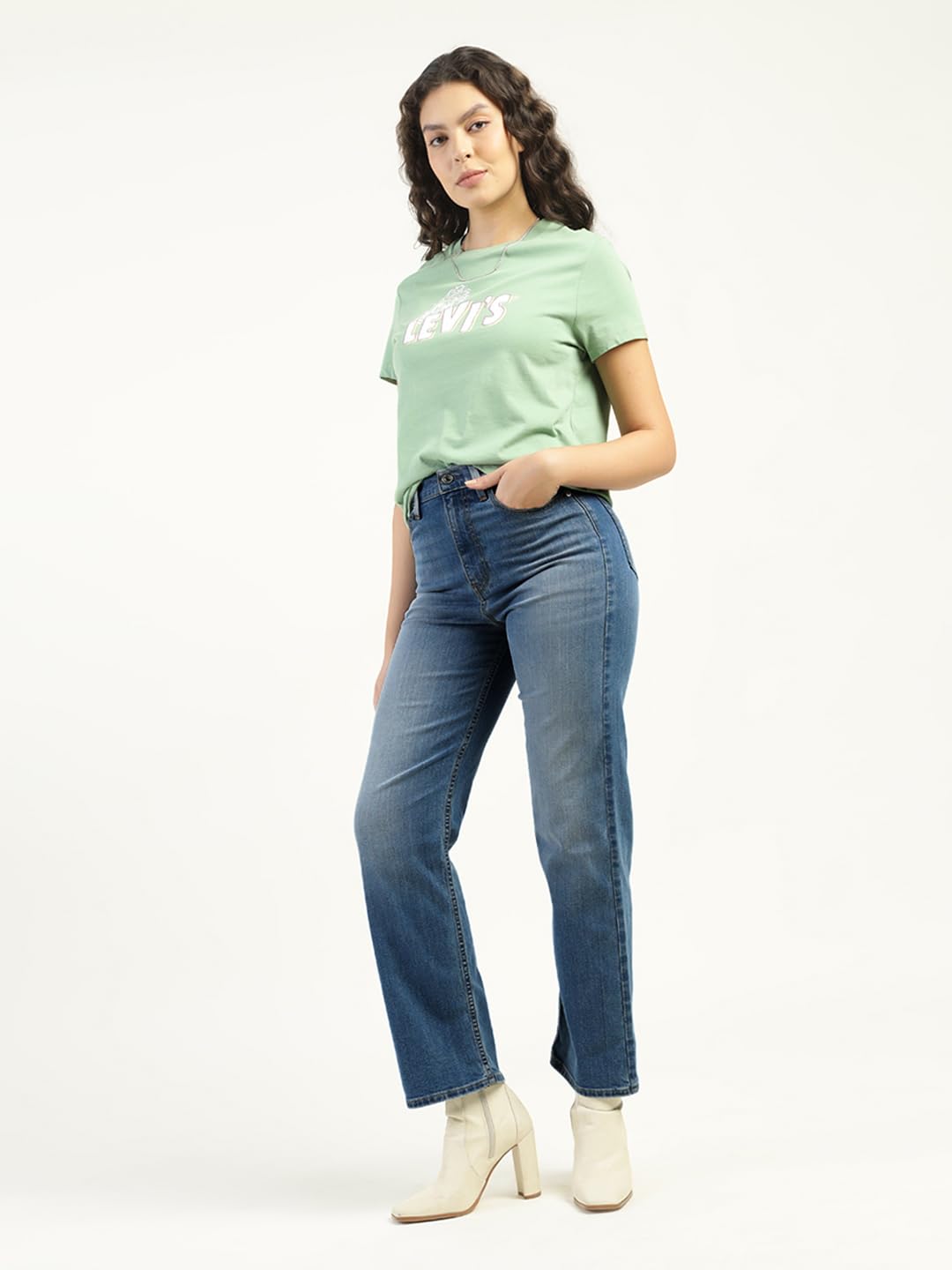 Women's High Rise Ribcage Slim Straight Fit Light Blue Jeans