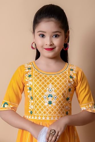 NEW JON Girl's Traditional Cotton Straight Kurta and Pant with Dupatta Set(Yellow, Size: 7-8 Years)