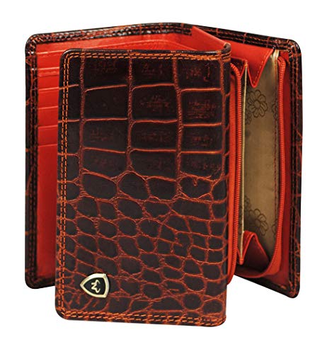 Calfnero Women's Genuine Leather Wallet-Long Purse Wallet with Multiple Card Slots, Zip Pocket and Note Compartment (Cognac)