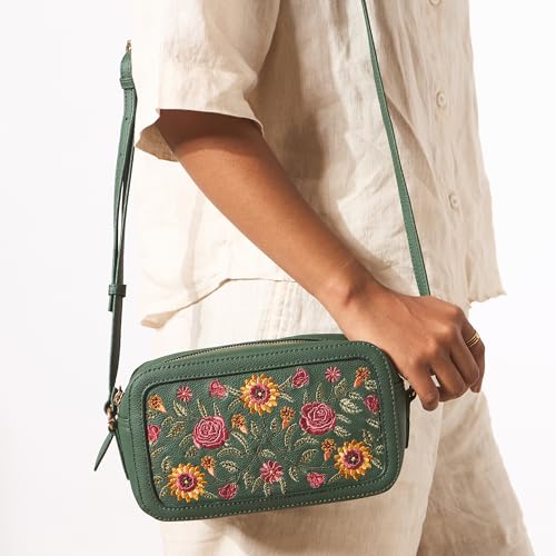 Chumbak Olive Crossbody Sling Bag for Women, Zipper Closure, Palace Memoirs Collection, Stylish Designer Handbag Purse Wallet Sling Tote, Everyday Casual Ethnic Travel Office Use