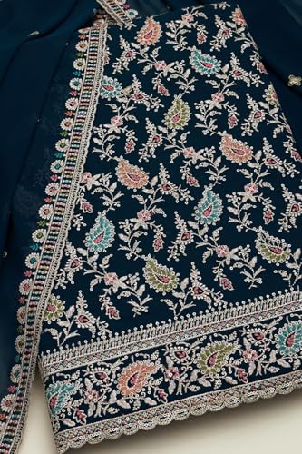 Soch Womens Blue Georgette Embroidered Unstitch Dress Material With Zari