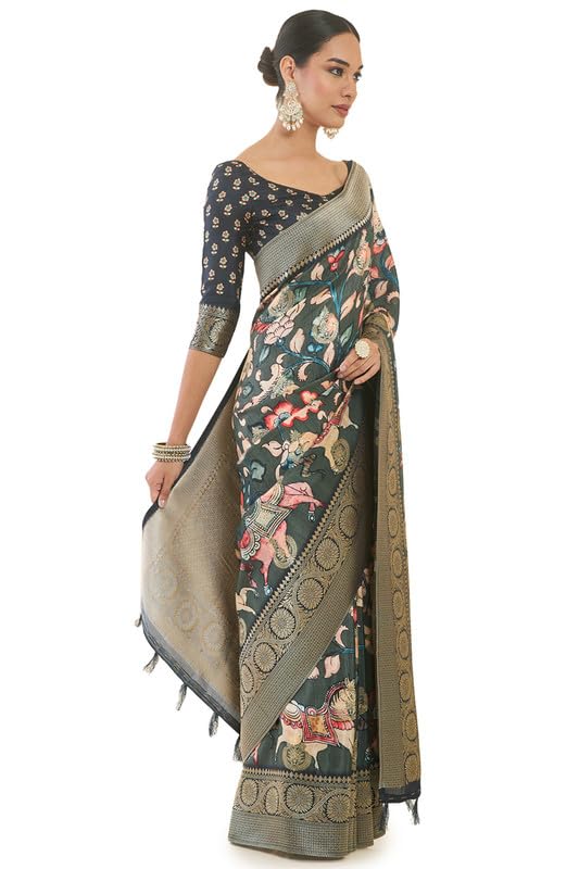 Soch Tussar Silk Women's Woven Tussar Saree (Srevjq23228A_Charcoal)