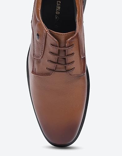 Men Tan Lace Up Leather Formal Derbys