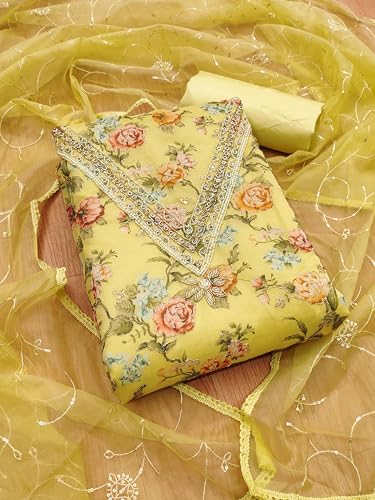 Leeli Peeri Designer Women's Organza Printed Position Work Unstitched Salwar Suit Dress Material