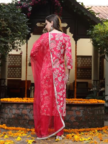 Stylum Women's Floral Printed Rayon Straight Kurta Pant Dupatta Set