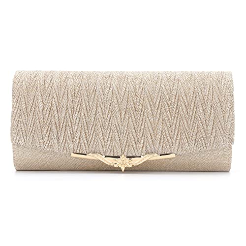 LOOM TREE® Women Evening Bag Party Banquet Glitter Bag Chain Shoulder Bag Champagne | Womens Handbags & Bags