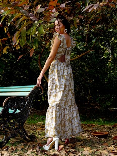 Olive Floral Back Tie-Knot Detail Maxi Dress