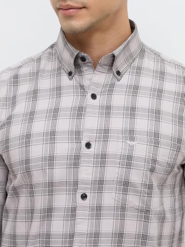 Park Avenue Men Slim Fit Checks Pattern Pure Cotton Button Down Collar Full Sleeve Casual Shirt Grey