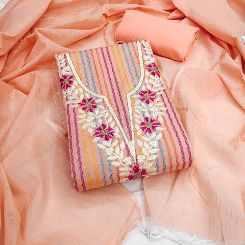 Leeli Peeri Designer Women's Cotton Embroidery Work Unstitched Salwar Suit Dress Material