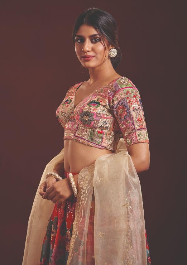 Salwar Studio Multicolour Embroidered Readymade Blouse- Pack of 1.