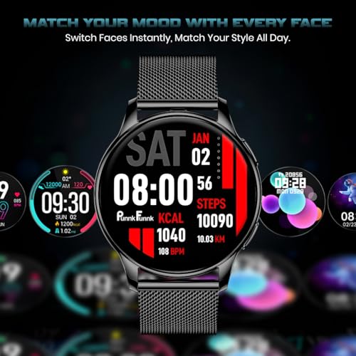 PunnkFunnk Evo Vista Smartwatch for Men & Women | 1.43" AMOLED Full-Touch Round Display | Bluetooth Calling, 120+ Sports Modes, Heart Rate & SPO₂, IP68 Waterproof Smart Watch- (Chain Black)