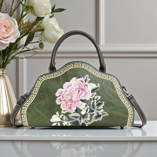 EXOTIC Premium® Retro Elegance Vintage Embroidery Sling Bag Women (GREEN)