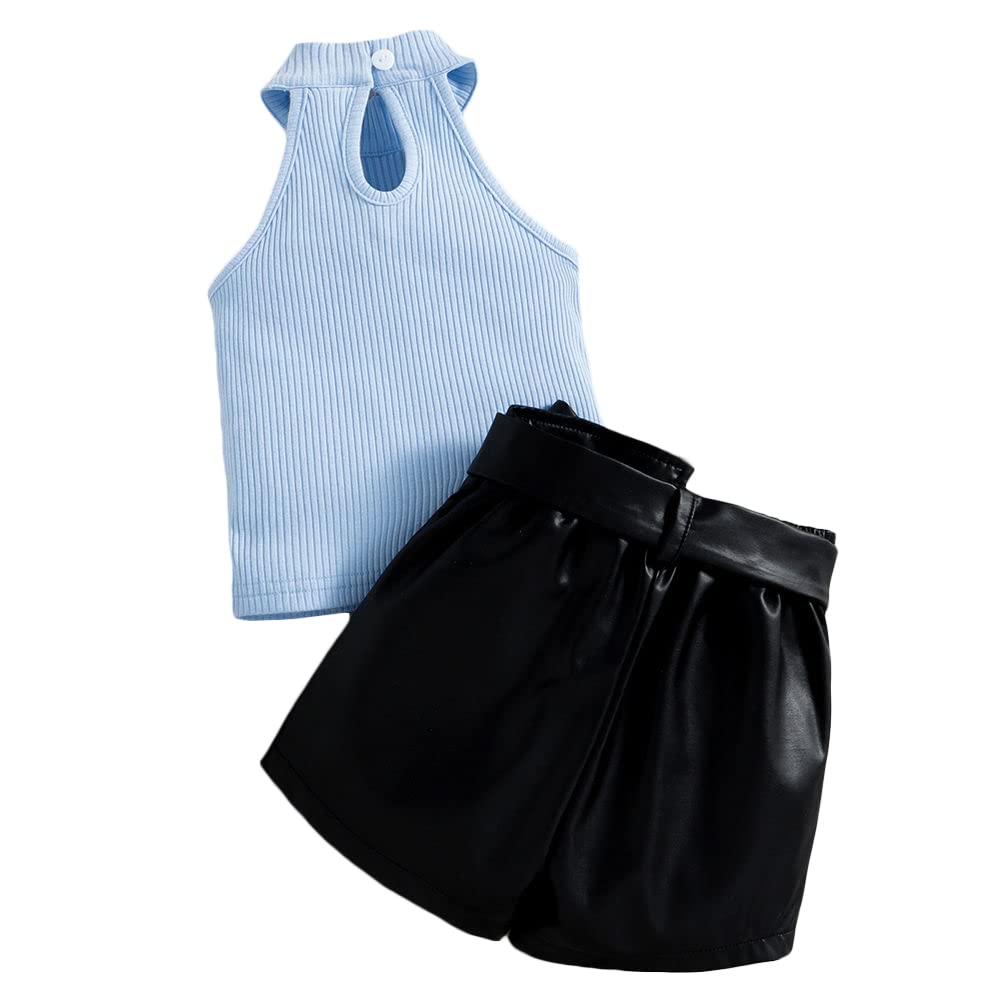 Hopscotch Girls Polyester Solid Slim Fit Blouse and Shorts Set in Blue Color For Ages 2-3 Years (LJS-4105790)