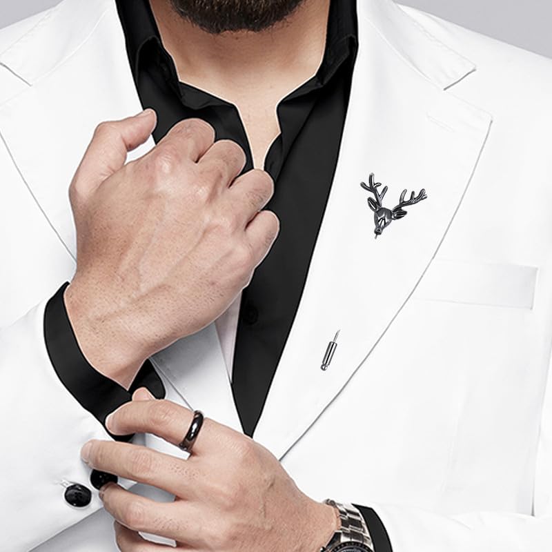 Mahi Black Gun Metal Plated Deer Shaped Lapel Pin Wedding Brooch Suit Accessory for Mens (BP1101148B)