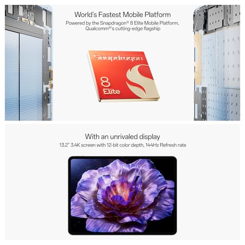 OnePlus Pad 3 World's Fastest Snapdragon 8 Elite Processor, 13.2" 3.4k Screen, 144Hz Adaptive Refresh Rate, 8 Speakers, OnePlus AI, 12140 mAh Battery, 16 GB RAM + 512 GB ROM WiFi, Frosted Silver