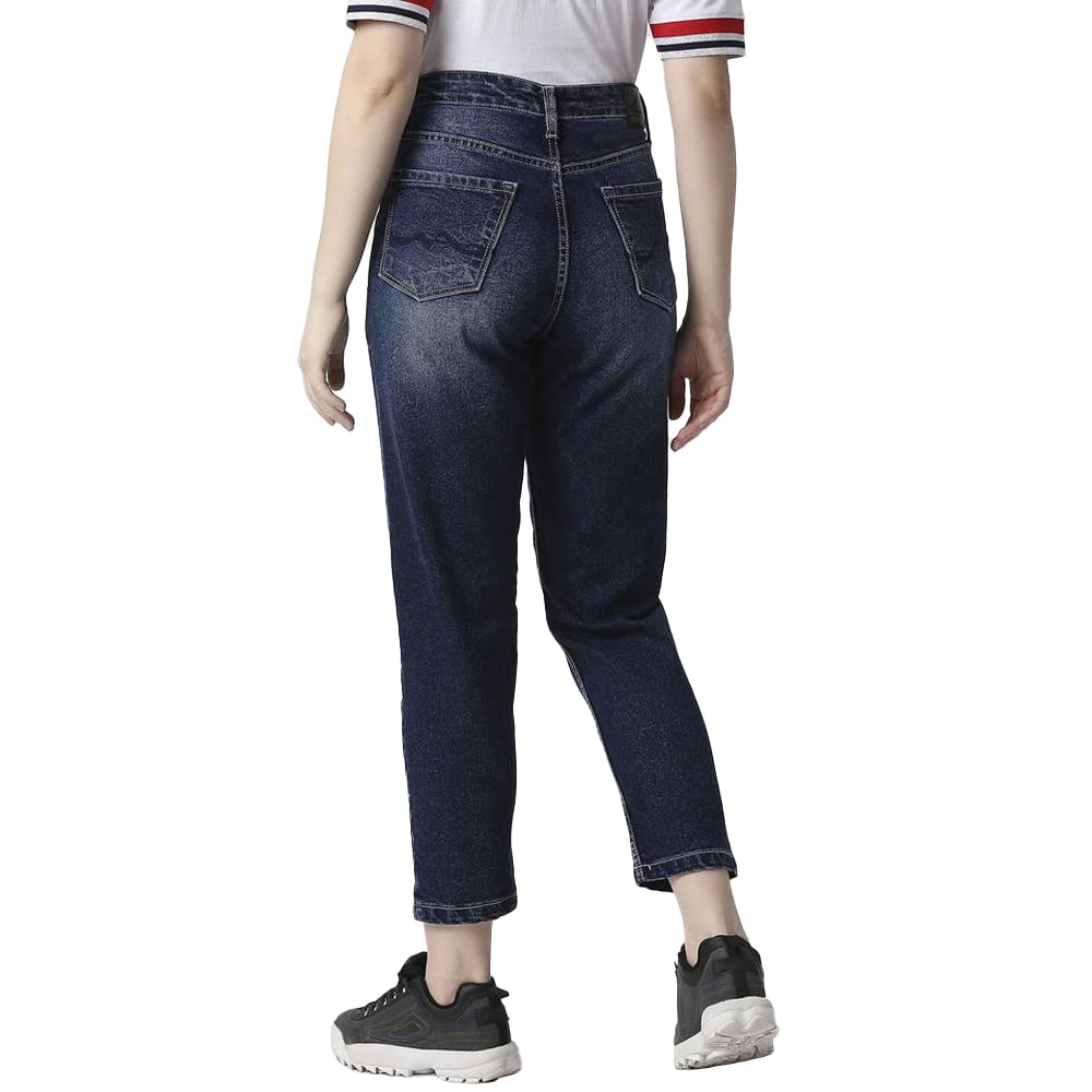 Pepe Jeans Solid Cotton Tapered Fit High Rise Women's Jeans (Blue, Size_28)