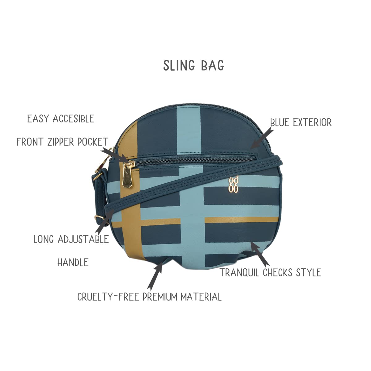 Baggit Women Blue Bowling Sling Bag Large Size | Ladies Stylish Casual Cross Body Purse Handbag