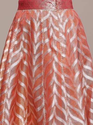 Aarke Ritu Kumar Peach Brocade Sweetheart Neck Blouse With Lehanga And Dupatta