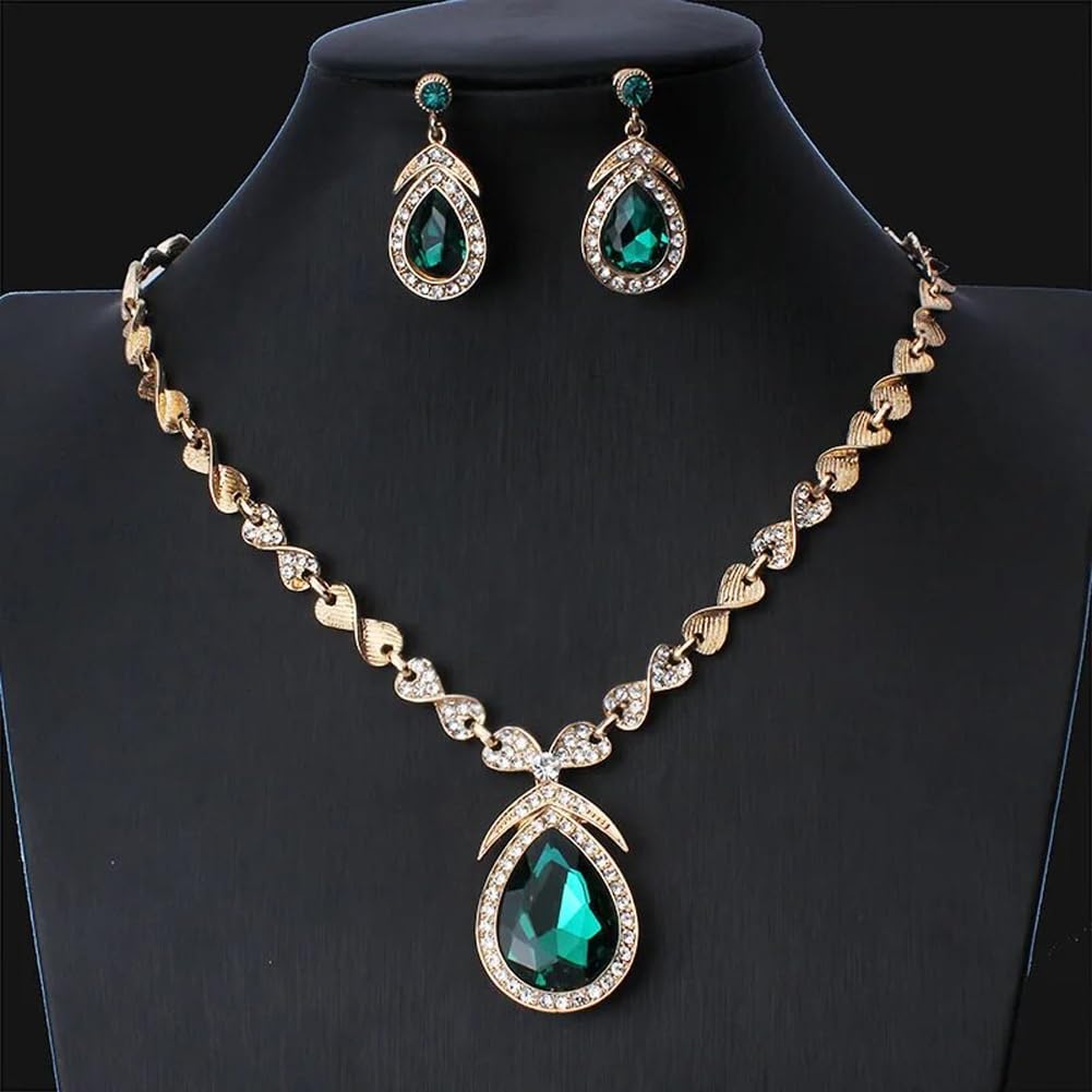 Shining Diva Fashion Latest Stylish Design Fancy Crystal Necklace Jewellery Set for Women (15221s)(Green)