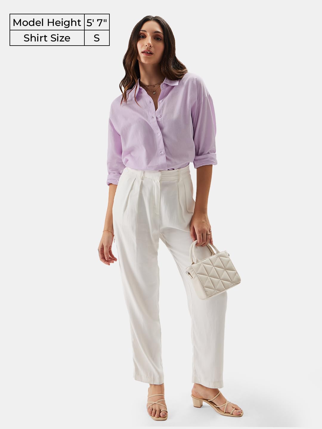 The Souled Store Solids: Lavender Women and Girls Loose fit Full Sleeve Cotton and Linen Lavender Color Women Boyfriend Shirts