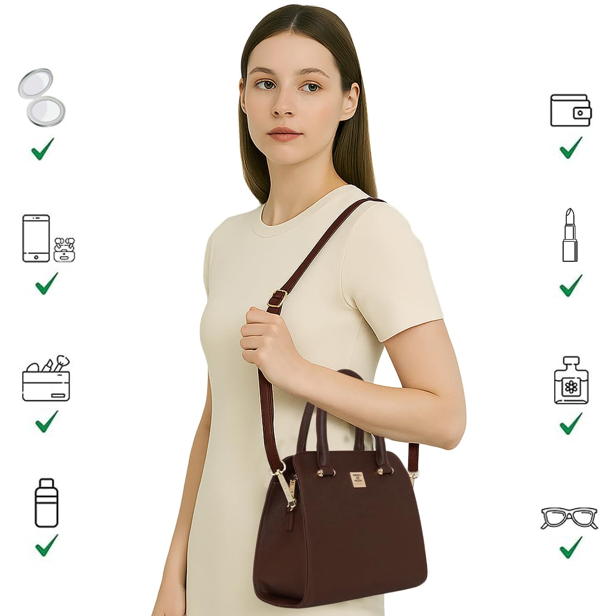 ESBEDA Brown Colour Structured Satchel Handbag For Women