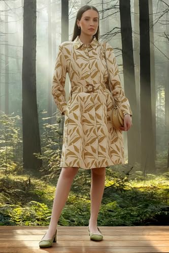 Van Heusen Women Beige Print Knee Length Casual Dress