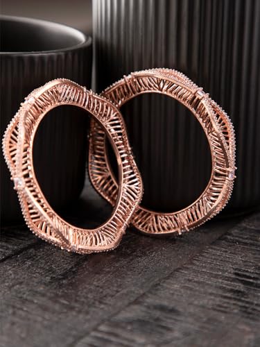 Priyaasi American Diamond Zig Zag Rose Gold Bangle Set of 2