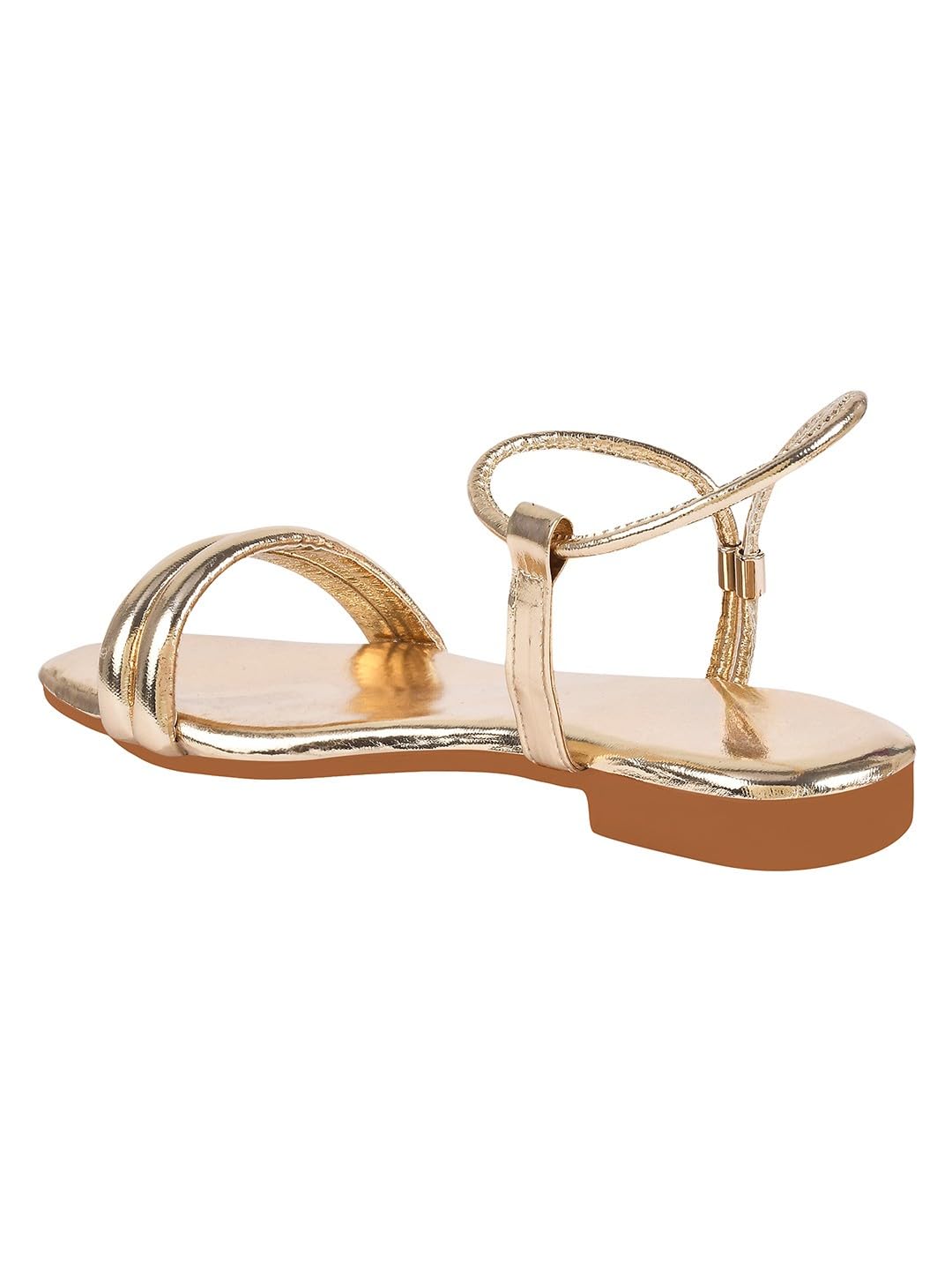GLEMATOZ Embellished Backstrap Golden Flat Sandals For Women & Girls Casual & Festive Comfortable Casual Stylish Summer & Party Footwear EU41