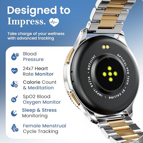 GOBOULT Pyro Smartwatch 1.43'' AMOLED Screen, BT Calling 5.3, 600 Nits Brightness, IP68, 150+ Watchfaces, 120+ Sports Modes, AI Voice Assistant, SpO2 Monitoring (Gold Silver)