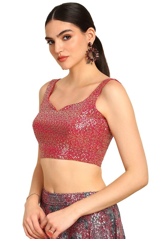 Soch Womens Fuchsia Sequinned Embellished Georgette Padded Blouse