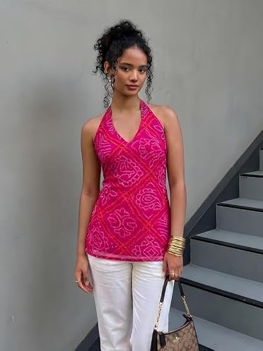 Nishorama Rang Bandhani Halter Neck Corset Kurti,XXL Pink