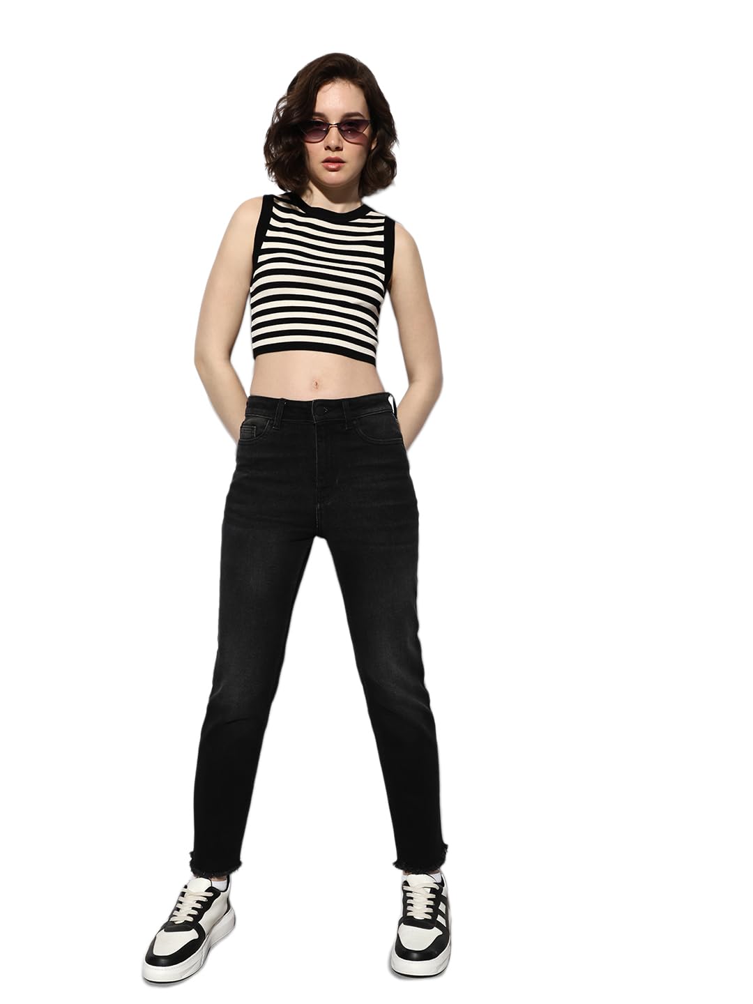 ONLY Women Cotton Blend Stretchable Mid-Rise Slim Fit Black Jeans