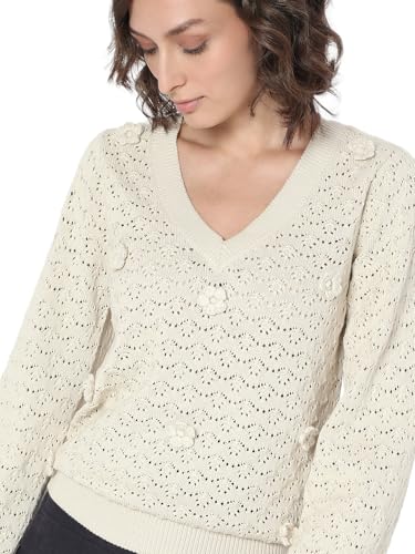 VERO MODA Women's Regular Fit White Sweater