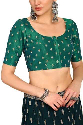 Soch Womens Green Zari Embroidered Art Silk Padded Blouse with Sequins