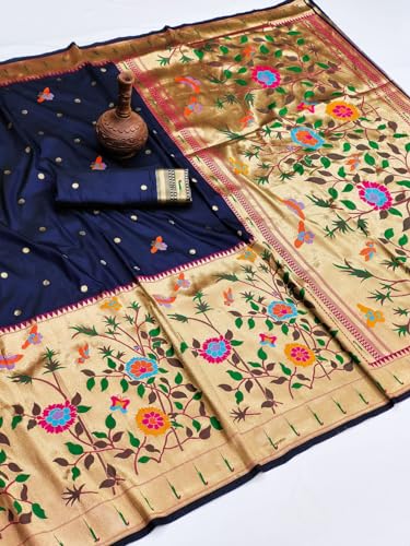 Pandadi Saree Women's Paithani Silk Saree With Blouse Piece