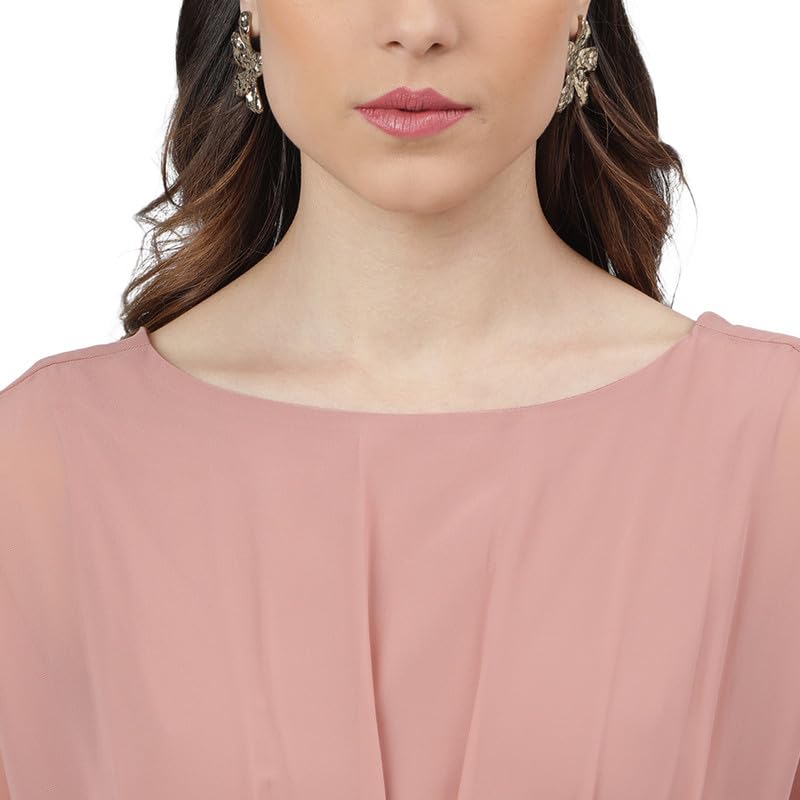 Latin Quarters Women's Pink Half Sleeves Embellished Short Dress_S