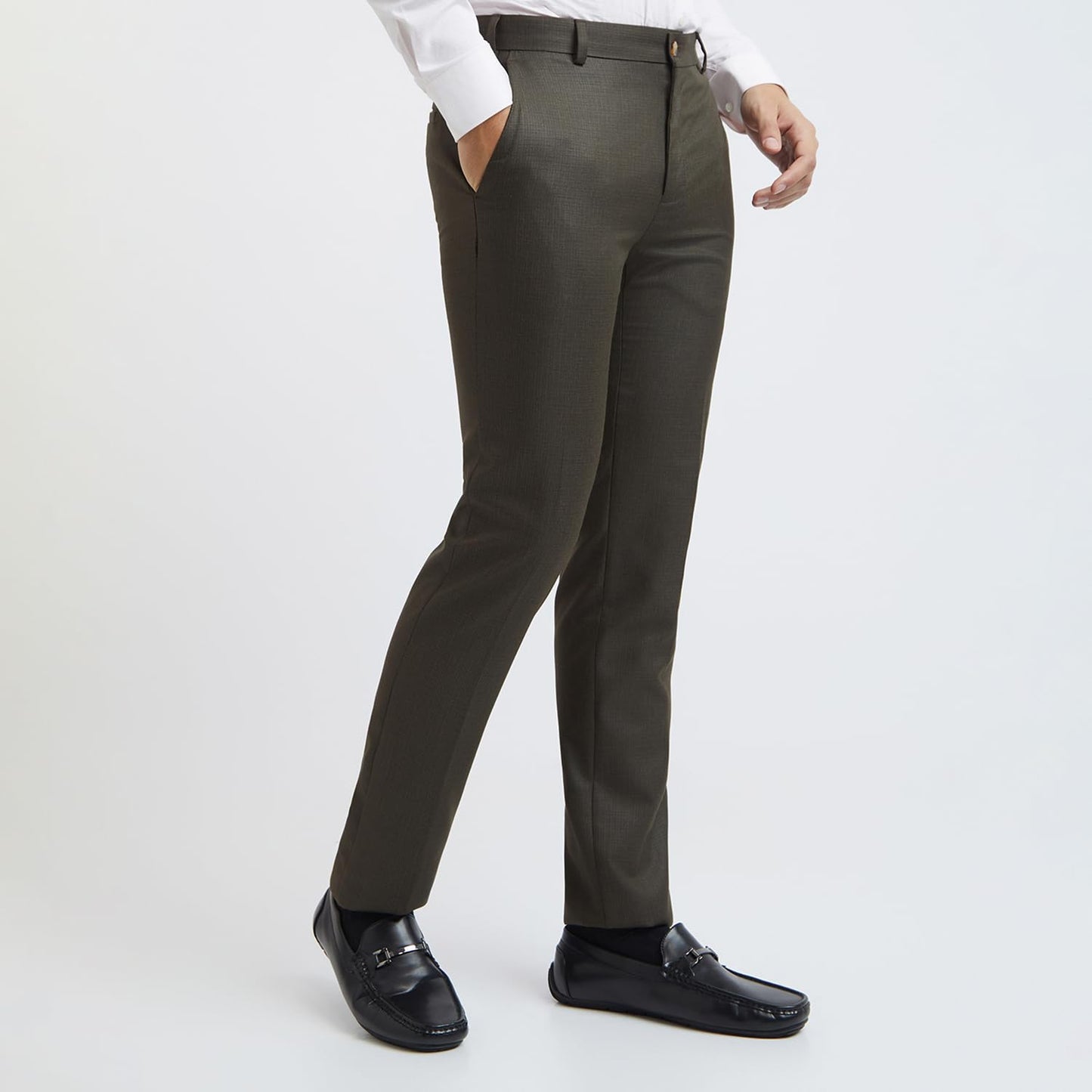 Raymond Men's Slim Fit Structure Pattern Poly Viscose Blend Flat Front Formal Trouser (Size: 32)-RMTS05509-O7 Dark Brown, Mid Rise