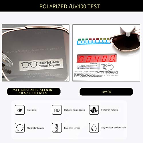 grey jack Square Polarized Sunglasses UV Protected for Men Women Metal Frame GJ1288 Golden(brown) Frame Gradient Brown Lens