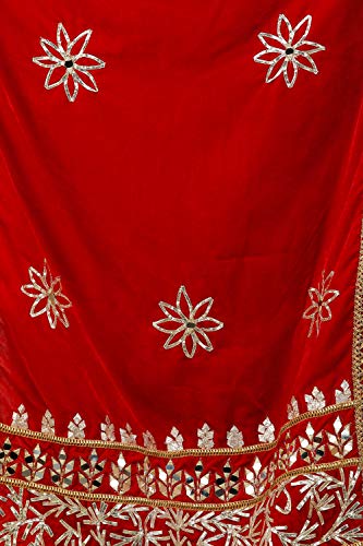 Exotic India Dupatta from Amritsar Embellished with Gota Patches on Border and Mirrors