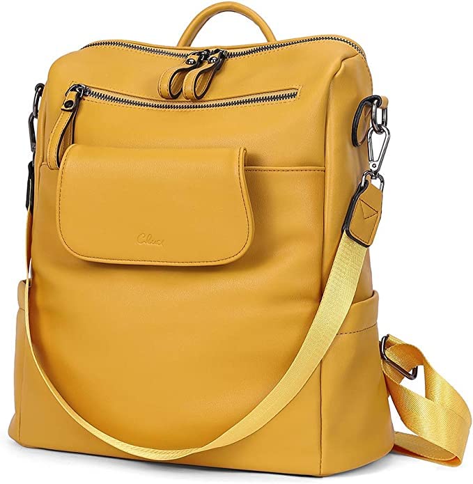ProArch Medium 27L Large Fashion Convertible Anti-theft backpack Purse for  Women Convertible Travel Vintage PU Leather Shoulder Backpack (Yellow)