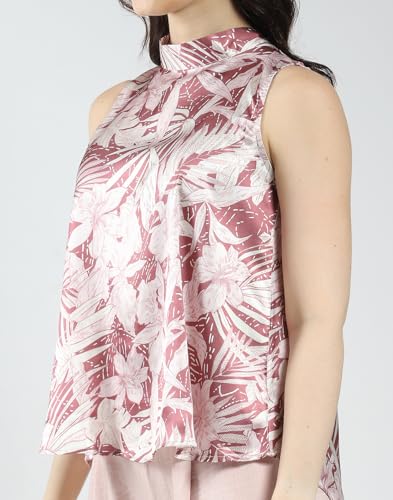 Monte Carlo Women Printed Co-ord Set | Regular Fit | Sleeveless Top | Band Neck | Elastic Waist | Wide Leg Pant | Casual Loungewear Set for Women's Pink L (Pack of 1)