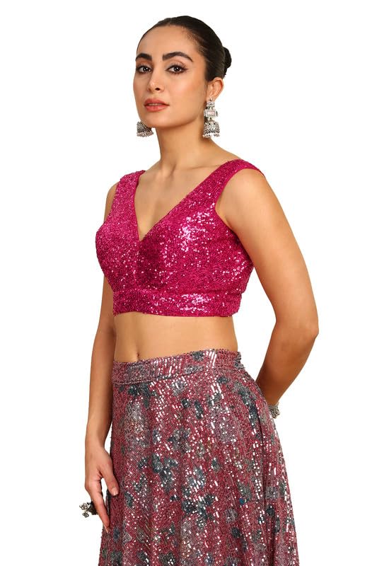 Soch Womens Fuchsia Sequinned Embellished Georgette Padded Blouse